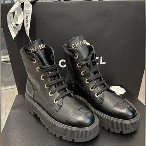 Chanel CC Lace-Up Combat Boots